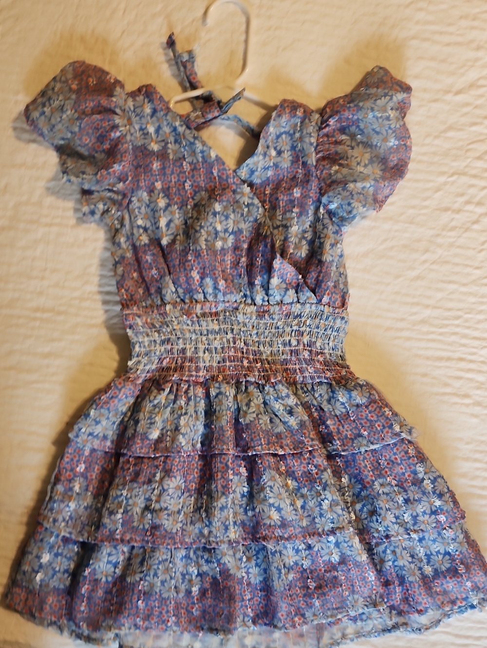 BCBGirls Blue Floral Tiered Smocked Dress